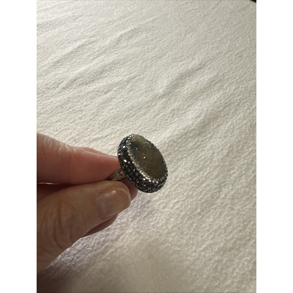 Ring Round Rhinestone Silver Dip Adjustable - Picture 3 of 4